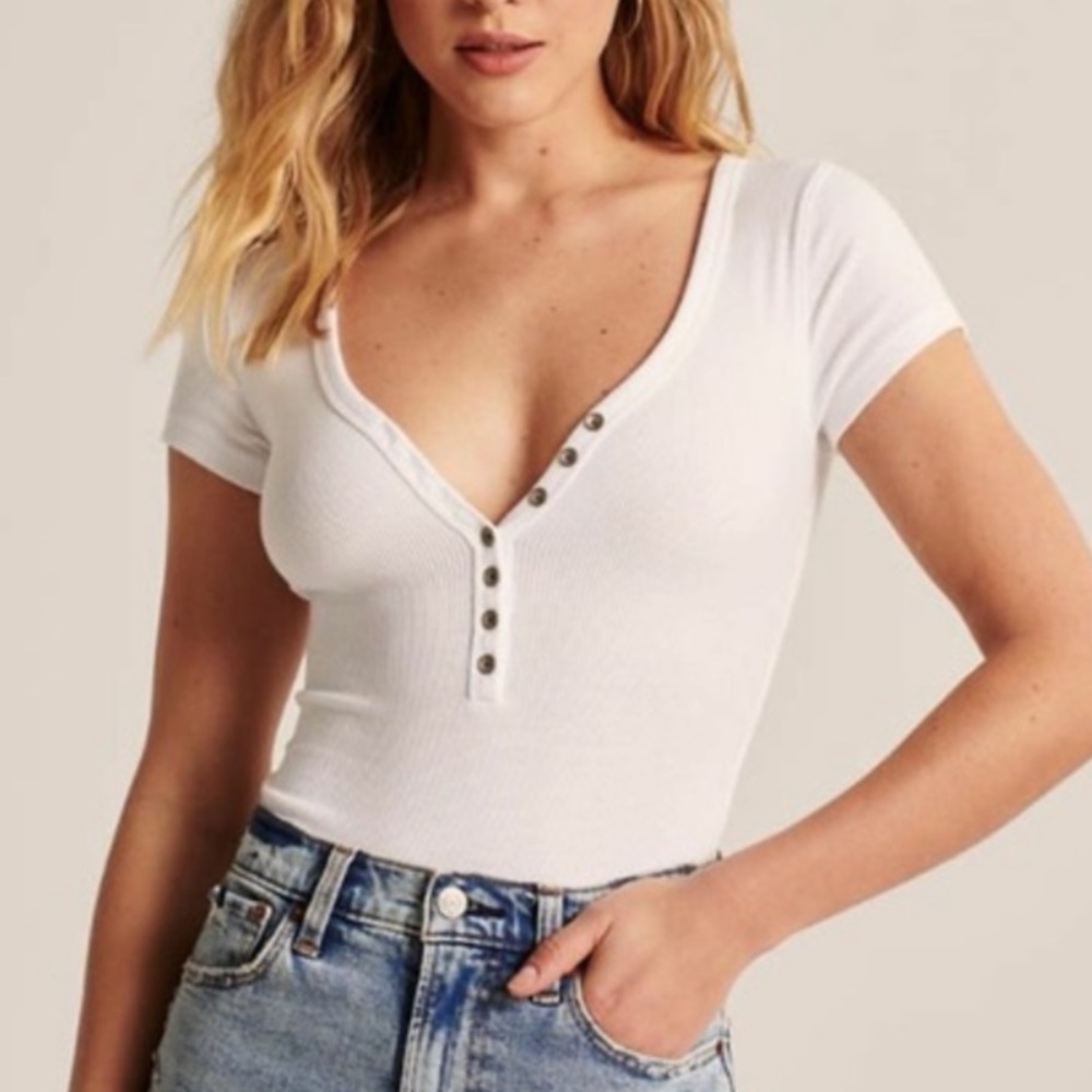 Abercrombie & Fitch White Button Up Bodysuit